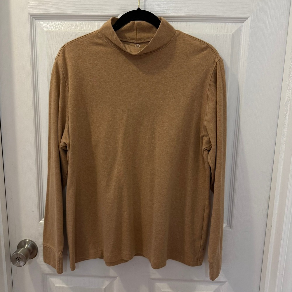 Lands End Women 1X 16W-18W Relaxed Mock Neck Long Sleeve Top Tan Brown Minimal